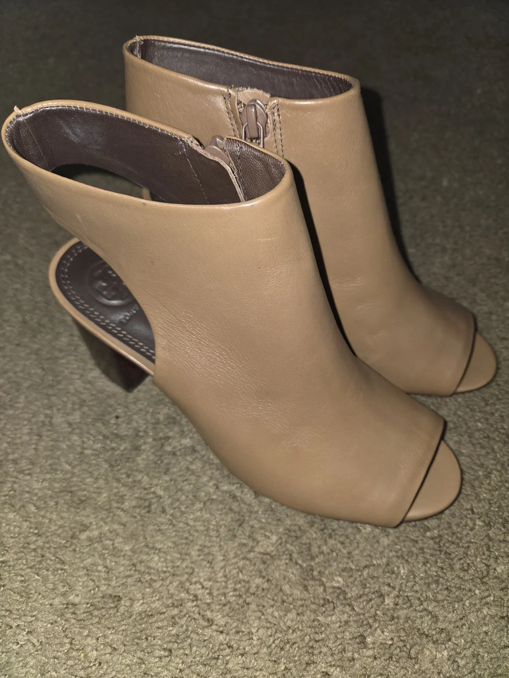 Tory Burch Camel Open-Toe Cutout Heel Booties